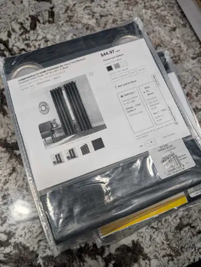 New Pair of Long 52x95" Blackout Black Curtains, View more