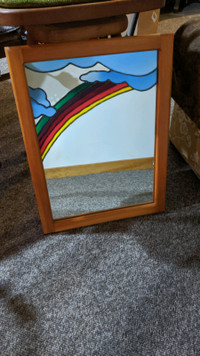 Rainbow and Clouds Stained Glass Mirror