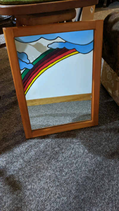 Rainbow and Clouds Stained Glass Mirror, View more