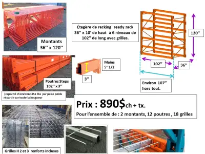 Étagère en racking 36''x 10'haut x 102''long. Grilles incluses, View more