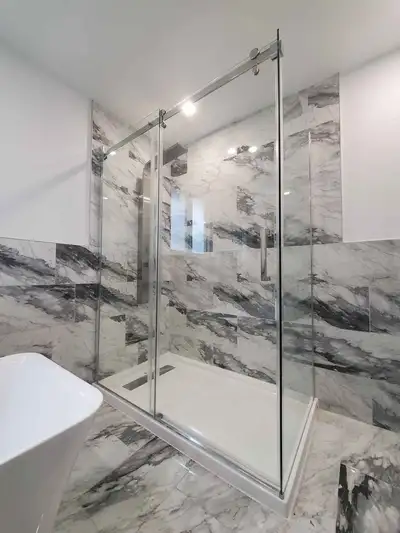 Installation portes de douche / Shower door installation, View more