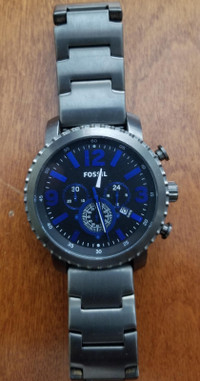 Fossil Gun Metal Gray Blue Stainless Steel BQ2114 Analog Men's