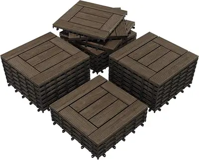 12 x 12in/27PCS Wooden Flooring Patio Deck Tiles, Dark Brown, View more