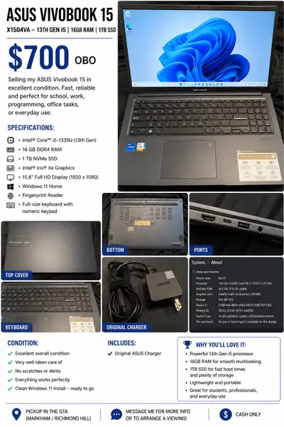ASUS Vivobook 15 – 13th Gen i5 | 16GB RAM | 1TB SSD, View more
