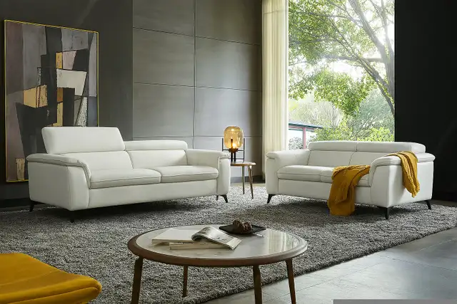 Genuine Real Leather Sofa and Loveseat with Adjustable Headrests in Couches & Futons in Vancouver - Image 3