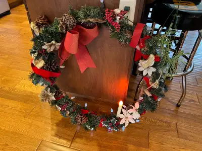 Large Xmas Faux Wreath W/Lights, View more