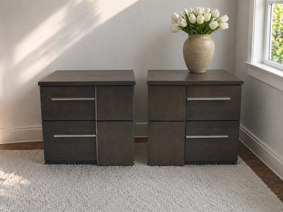 PAIR OF MODERN NIGHT STANDS/END BEDSIDE TABLES-BROWN WOOD GRAIN, View more