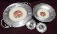 Vintage Wrought Farberware Tray&Bowl w/ Triumph Limoges Plate w/