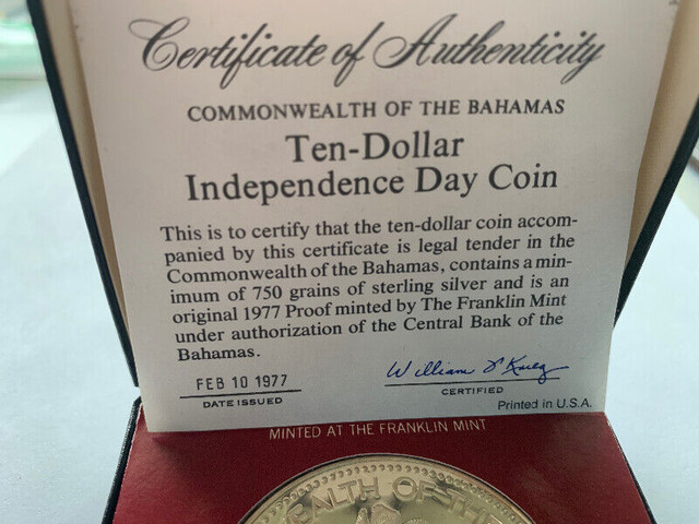 Bahamas Independence 10 Dollars 1977 Proof Silver in Arts & Collectibles in Edmonton - Image 3