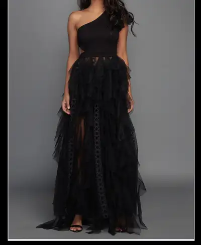 Black One-Shoulder Tiered Maxi Dress, View more