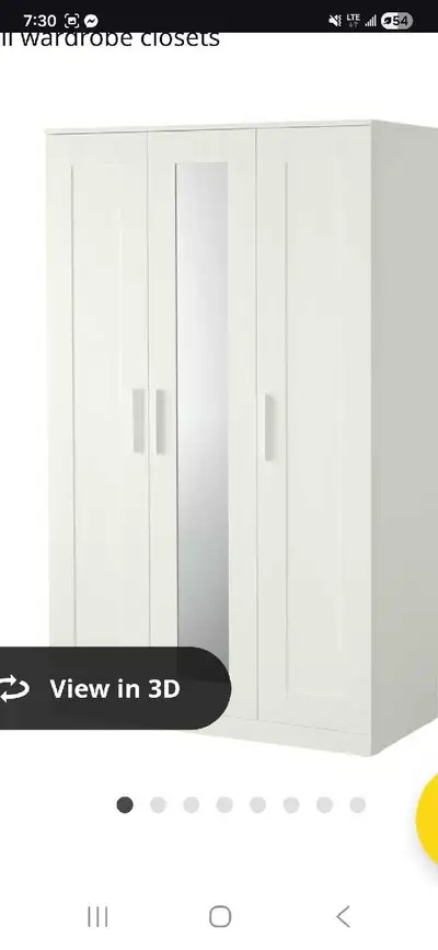 3 DOOR WHITE IKEA CABINET WITH HANGING AND SHELVES, View more