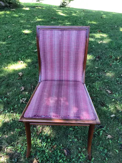 Available if posted. Six beautiful substantial MCM teak dining chairs. Great stylish chairs. Could u...