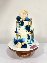 80th birthday cake, texture cake, Royal blue cake 