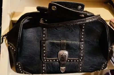 NEW GIBSONS Black Leather Studded Men’s Rock & Roll Carry-On Bag, View more