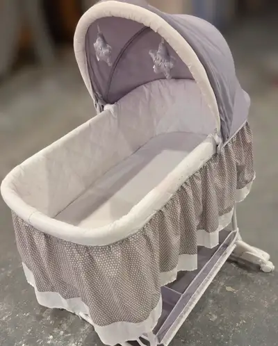 Bassinet comes assembled and includes the mattress sheet and nightlight/sound machine.