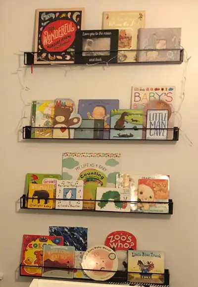 4 black IKEA LINDÅSEN display shelves, View more