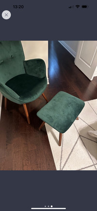 Accent Chair with ottoman stool Green Velvet