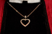 Heart pendant chain 14k - 18k  gold 26 diamonds