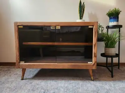 mid-century modern cabinet with pullout shelf, View more