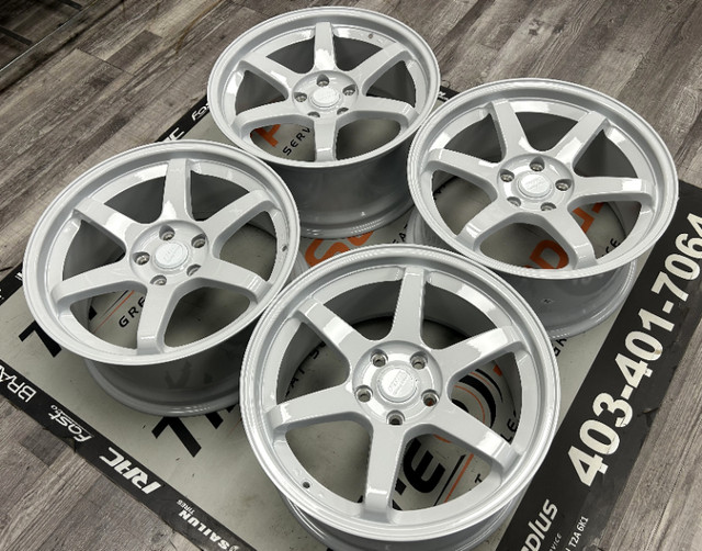 18" TSR9 Gloss White Wheels 5x114.3 (TE37 Style) in Tires & Rims in Calgary - Image 4