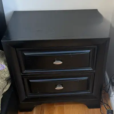 Moving Sale: Black Two-Drawer Nightstand, View more