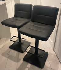 2 Matte Faux Leather and Metal Adjustable Bar Stools For Sale