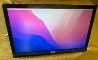 AOC external LCD 15.6" Monitor with leather case, Like NEW cond!