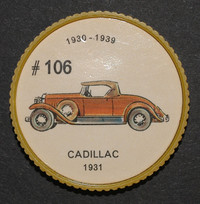 Jeton jello #106 / jello token / voiture / Cadillac 1931