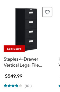 Staples 4-Drawer Vertical Legal File Cabinet - Black