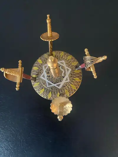 Vintage Toledo  Brass Cocktail Swords & holder.4” tall., View more