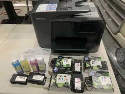 Hp office jet pro 8710 with ink and cartridges, View more