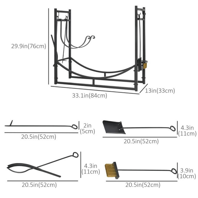 2-Tier Firewood Log Rack with 4 Tools 33" Fireplace Wood Holder  in Fireplace & Firewood in Markham / York Region - Image 3