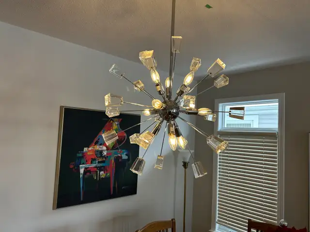 Contemporary Crystal Chandelier with filament bulbs  in Indoor Lighting & Fans in Ottawa - Image 3
