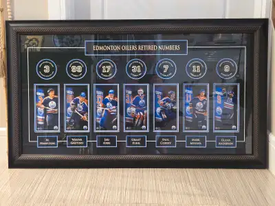 Edmonton Oilers Framed Retired Jerseys Banners Edmonton Oiler greats who have had their numbers reti...