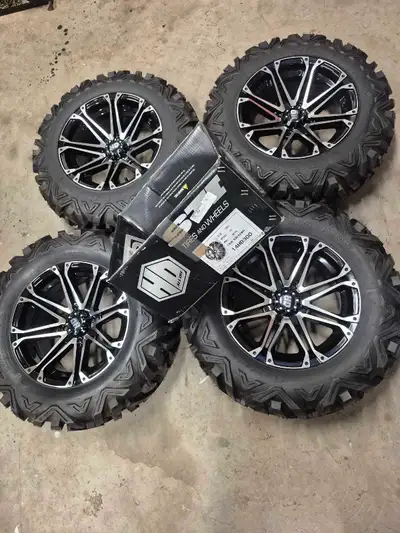 See pics 4x110mm bolt pattern common on alot of makes including honda,kawasaki, Suzuki and yamaha an...