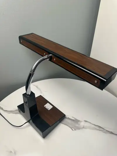 Vintage Mid-Century Modern Fluorescent Desk Lamp wood grain, View more