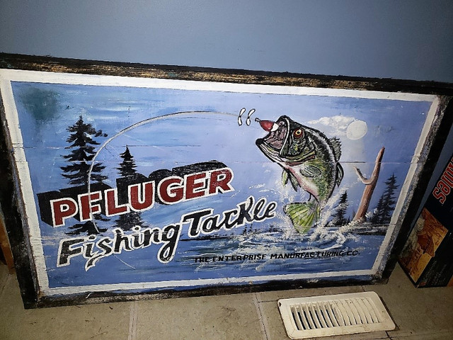 Wooden Pfluger fishing tackle sign 37 x 22 in Arts & Collectibles in Cornwall