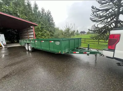 24 feet long. 8”6 feet wide Heavy duty trailer. Replaced tires. Few miles on them. 7500 pound axle.