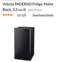 New in box PADERNO Vida Fridge, Matte Black, 3.3-cu-f