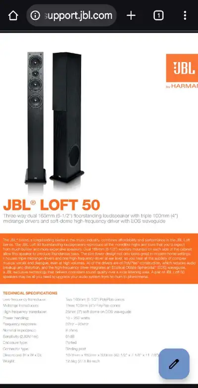 JBL Loft 50 floor standing speaker with subwoofer (Pair), View more