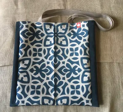 Eco-friendly TOTE durable washable handmade marine blue & beige, View more