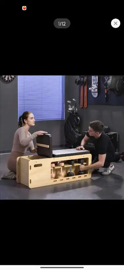 Wooden Workout Bench with Dumbbell Rack and Resistance Bands, View more