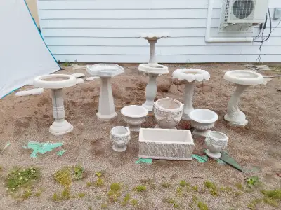 Concrete Yard Decor Birdbath's= $40 , $65 and $75 Flower pots=$15, $25, $35 and $45 30" round by tab...