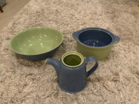 DENBY JUICE pasta bowl and teapot no lid and dinner plates