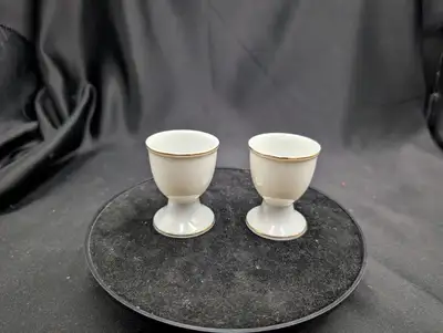 Egg Cups White Porcelain with Gold Trim Pair, View more
