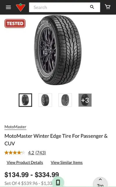 Selling a set of 4 Motomaster winter tires with rims, size 225/55ZR17. Tires and rims were purchased...