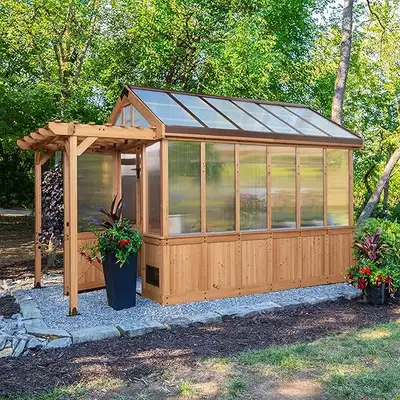 Greenhouse, All Cedar, Hose Hook-ups, Power Port, Shelves, Vents, View more