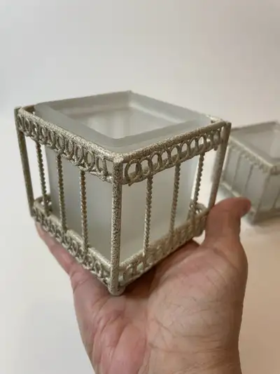 Votive Holders, Metal Textured Cage with Frosted Glass Inserts, View more