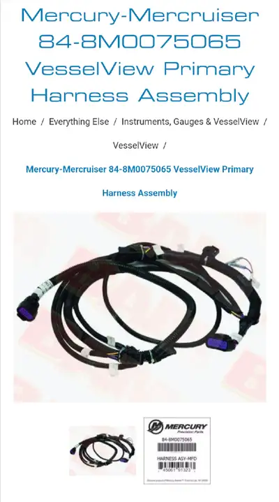 1 New Mercury VesselView 84-8M0075065 Primary Harness - Fits VesselView 4 & 7. $199.00 MSRP