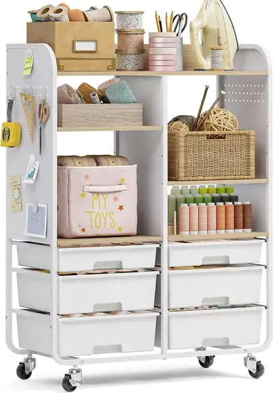 4 Cube Bookshelf with Drawers, 2 Tier White Bookcase, View more